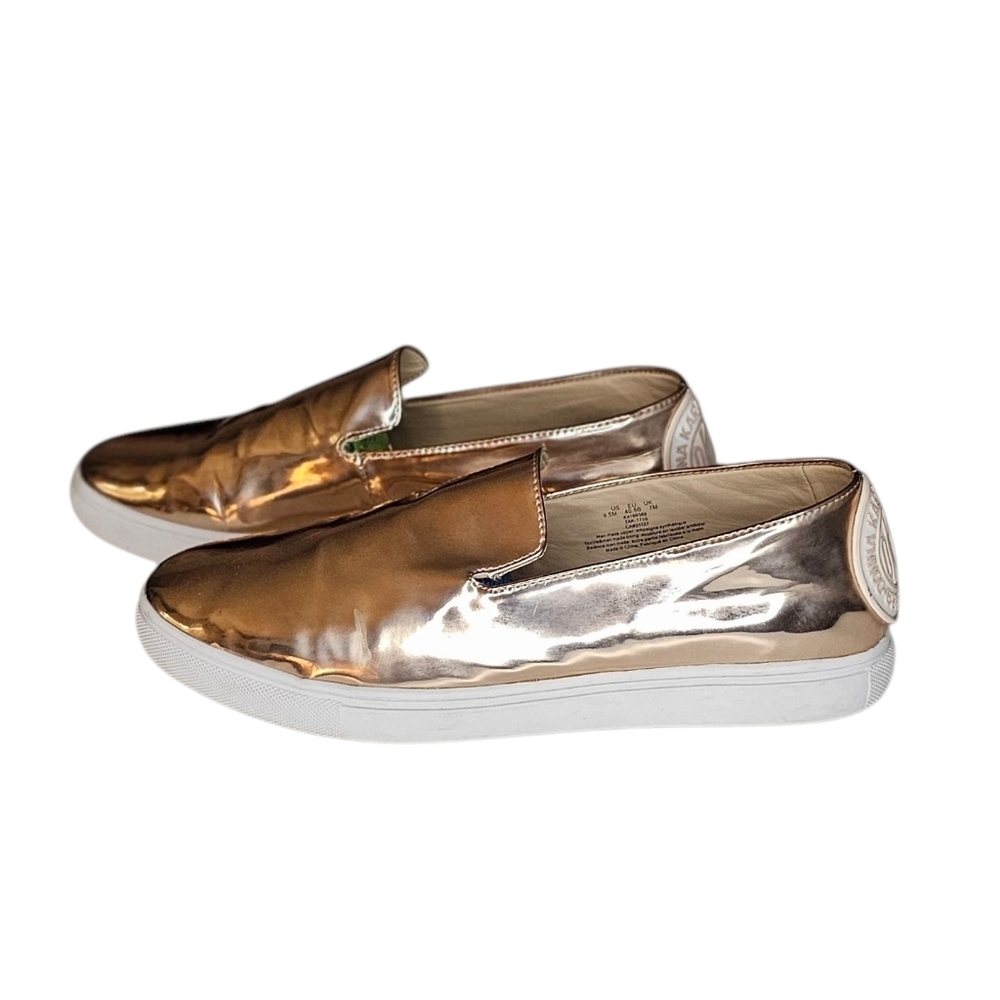 DKNY Rose Gold Metallic Jillian Slip On Festival Sneakers women's 9.5
